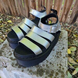 Dr Doc Martens Blaire Silver Platform Sandals Womens Size 6